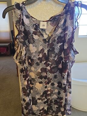 CAbi Purple and Pink Floral Ruffle Camisole